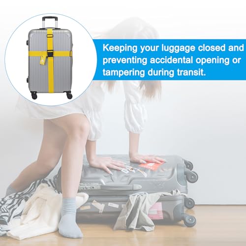 Image of PATIKIL Luggage Strap with Luggage Tag and Loop 78 inchx2 inch, 3 Set Adjustable Suitcase Belt for Travel Packing Bag Closure Identify, Yellow
