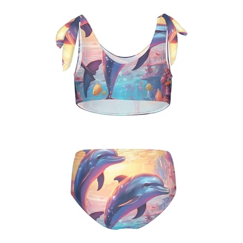 Girls' Bikini Set, Dolphins Kids Swimsuit 2 Pcs Beach Bathing Suit2