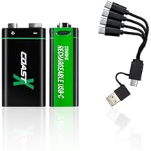 بطاريات Coast ZX 9V USB-C القابلة لإعادة الشحن، ZITHION-X، ليثيوم أيون 1.5 فولت 560 مللي أمبير، تدوم طويلاً، تشحن أقل من 3 ساعات، كابل شحن متضمن، حزمة بطاريتين