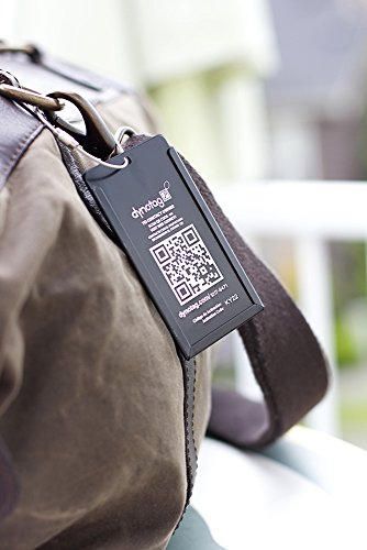 Dynotag Web Enabled Smart Aluminum Convertible Luggage ID Tag + Braided Steel Loop, with DynoIQ & Lifetime Recovery Service (Midnight Black)