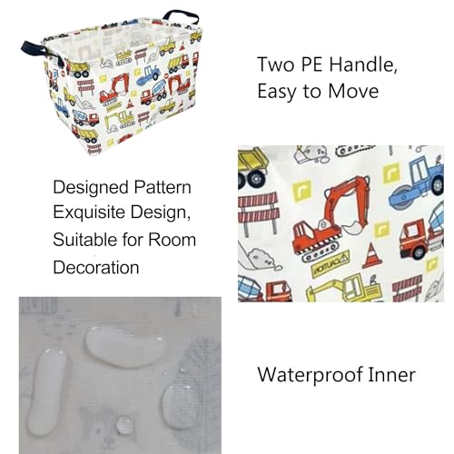 Image of Rectangle Storage Basket Cute Canvas Organizer Bin for Pet /Children Toys, Books, Clothes Perfect for Rooms /Playroom (Vehicle)