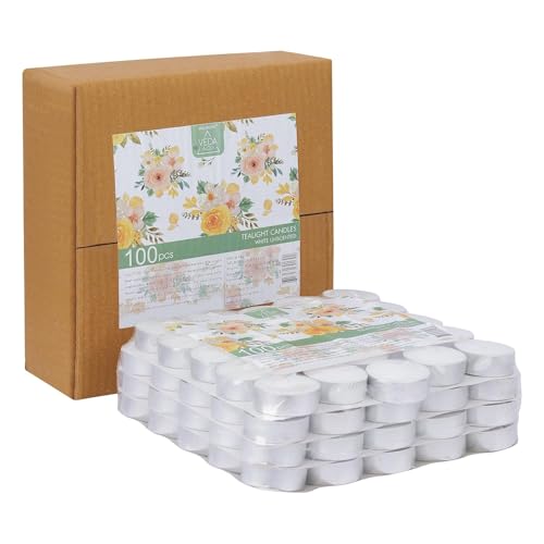 Welburn Veda&Co® Wax Unscented Tealight Candles Pack of 100 for Diwali Decoration | Long Burning | Smokeless | Candles for Home Decor, Offices, Dining & Special Occasions