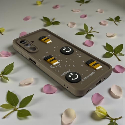Image of SBMS Silicone Back Cover Case for Samsung Galaxy M36 5G / F36 5G | Cute Fun 3D Cartoon, Coffee Design Silicone Case | Camera Protection Bump | Shockproof Back Cover for Sam M36 5G (Coffe Mug Brown)