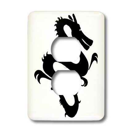 Cache prise Oriental Black Dragon sur blanc double ouverture 3dRose - 3