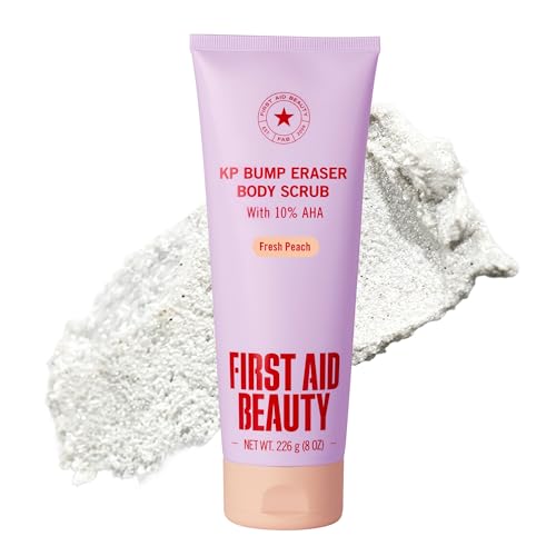First Aid Beauty KP Bump Eraser Body Scrub Peach Scent, 10% AHA Keratosis Pilaris Exfoliator (Glycolic & Lactic Acid) Treatment for Strawberry Legs, Razor Bumps & Rough Bumpy Skin