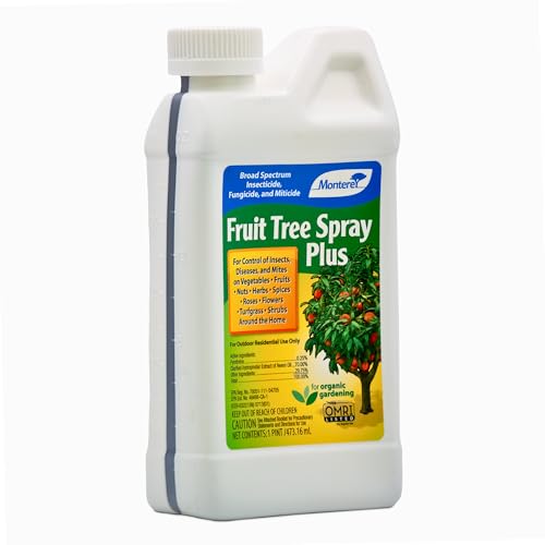 Monterey Fruit Tree Spray Plus for Control of Insects, Diseases, and Mites - Organic Gardening OMRI Listed, Contains Neem Oil and Pyrethrins - 15 oz