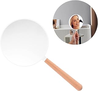 Round Hand Mirror Travel Magnifying Mirror Handheld Mirrors Portable Mirror Hand Held Beauty Mirror Wood Hand Mirror Portable Makeup Mirror Handle Mirror Cosmetic Mirror White Miss