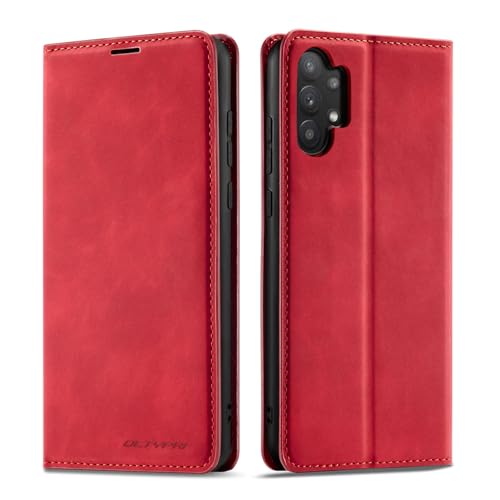 QLTYPRI Hülle für Samsung Galaxy A32 5G Premium Dünne Ledertasche Handyhülle mit Kartenfach Ständer Flip Schutzhülle Kompatibel mit Samsung Galaxy A32 - Rot