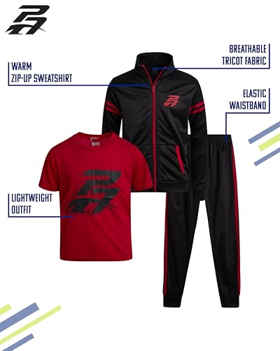 Pro Athlete Boys Tracksuit Set - 3 Piece Performance Tricot Zip Up Sweatshirt, Athletic Graphic Tee & Boys Jogger Sweatpants2