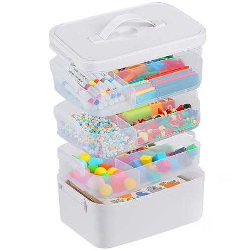 Image of Gifhomfix 4-Layer Plastic Craft Organizers and Storage Box with Removable Trays, Storage Containers with lids and Handle, Art Supply Storage Organizer for Organizing Bead, Sewing, Tool