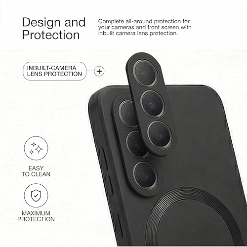 Image of amazon basics Premium Mag-Safe Case for Samsung Galaxy S26 Plus 5G | Shockproof & Anti-Scratch Cover | Soft Silicone with Wireless Charging | Camera Lens Guard - Black