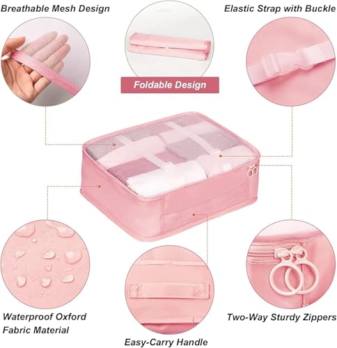 Image of BEHAHAI 7 Pcs Travel Oraganizer Packing cubes kit, Sapace Saver Multi use Bag for Men and Women, Clothes packing cubes for travel, Cupboard Oraganizer cubes. (PINK)