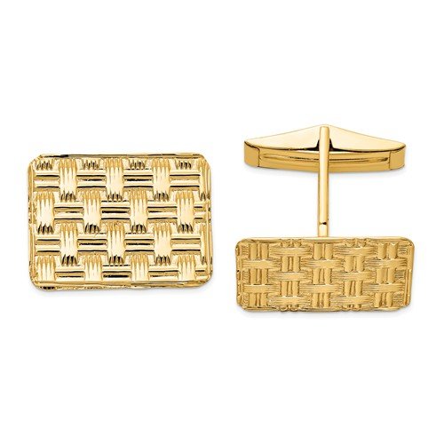 14K Yellow Gold Polished Rectangle Cuff Links, 19X14Mm #TOP1