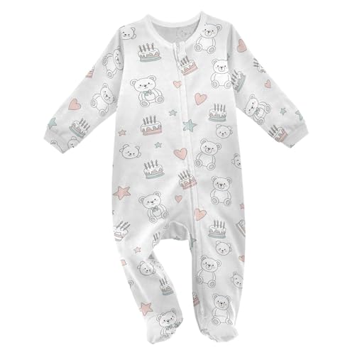 Emelivor Bears Cakes Gray Baby Newborn Pajamas Outfits Cotton Infant Footed Pjs for Boy Girls Kids