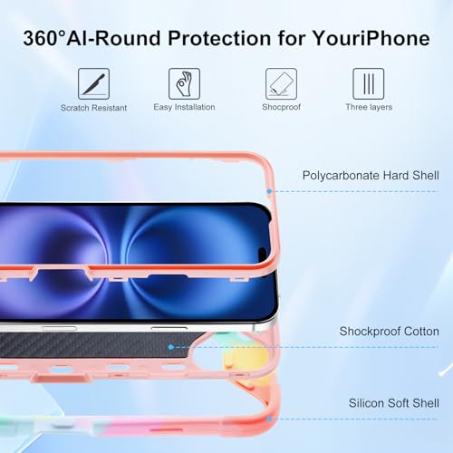 Image of MARKILL Compatible with iPhone Case with Ring Stand, Military Grade Drop Protection Full Body Rugged Heavy Duty Protective Durable Cover iPhone. (Rainbow Pink, iPhone 16 Plus 6.7 inch)