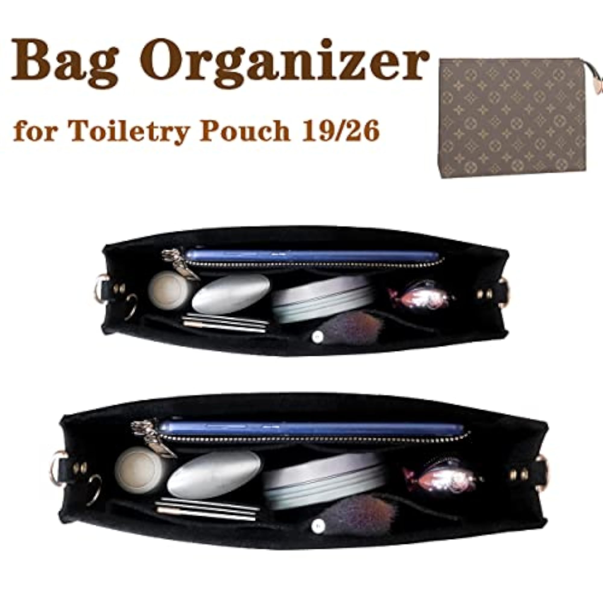 Felt Purse Insert Organizer with Zipper And Gold Buckles