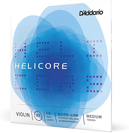 D’Addario Helicore 4/4 Size Violin String Set with Aluminum Wound E String - H310W 4/4M - Stranded Steel Core for a Clear, Warm Tone - Medium Tension