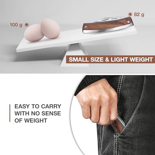 DURATECH zakmes met houten greep, 170 mm zakmes, camping- en outdoormes van roestvrij staal - Afbeelding 4