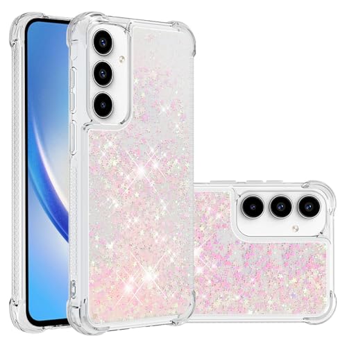 LEMAXELERS Liquide Coque pour Samsung Galaxy A35 5G, Paillette Brillante Quicksands Liquide Transparente Antichoc Étui de Protection Silicone TPU Case Housse...