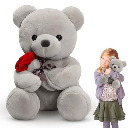 Orsacchiotto di peluche, 23 cm, orsacchiotto piccolo, orsacchiotto con rosa, giocattolo decorativo per camera da letto,...