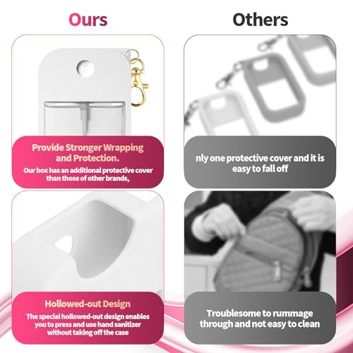 YMPEKA 2Pcs Silicone Case Compatible with Touchland Hand Sanitizer Spray, Protective Case with Keychain，Power Mist and Glow Mist 1 fl oz, Hand Sanitizer Spray Accessory (White+Pink)4