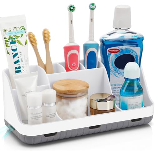 GFWARE Toothbrush Holders for Bathrooms Countertop Organizer - Kids Electric Toothbrush and Toothpaste Holder Detachable 7 Slots Tooth Brush Organization Bathroom Accessories Storage Vanity, White