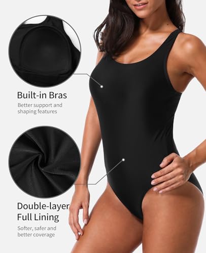 Image of beautyin Women's Pro One Piece Swimsuit Women Athletic Swimming Bathing Suit, Black /Logo, X-Small