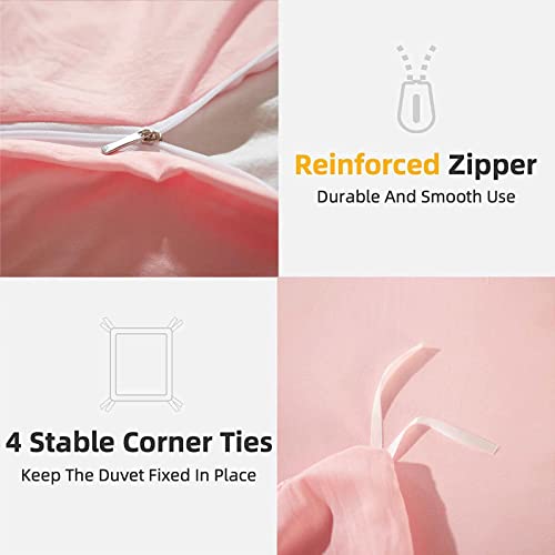 Etdiffe Pink Duvet Cover Queen Size - 3 Piece Boho Bohemian Farmhouse Pom Fringe Microfiber Comforter Cover Set - Soft And Lightweight Quilt Cover #TOP5