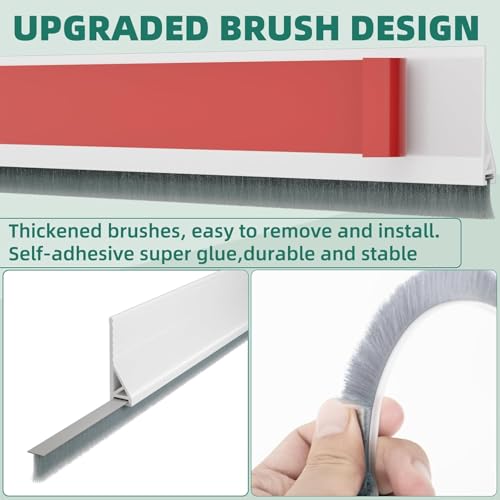 Image of URBANMONK 2-Pack Door Bottom Sealing Strip with Brush | Self Adhesive Door Gap Filler Rubber with | Bottom Sealing Strip Guard | Protector from Cockroach, Insect, Bugs, Air & Dust | White