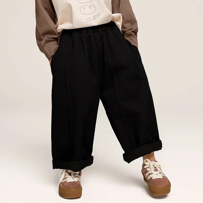 Dninmim Kids Solid Patchwork Trousers Boy Cotton Loose Casual Pants3