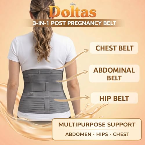 Image of DOLTAS 3-in-1 Post Pregnancy Abdominal Belt for Women - C-Section Abdomen Belt & Belly Wrap for After Delivery Recovery - Adjustable Postpartum Belt, Maternity Belt for Waist, Pelvis & Tummy Support (Free Size) (GREY)