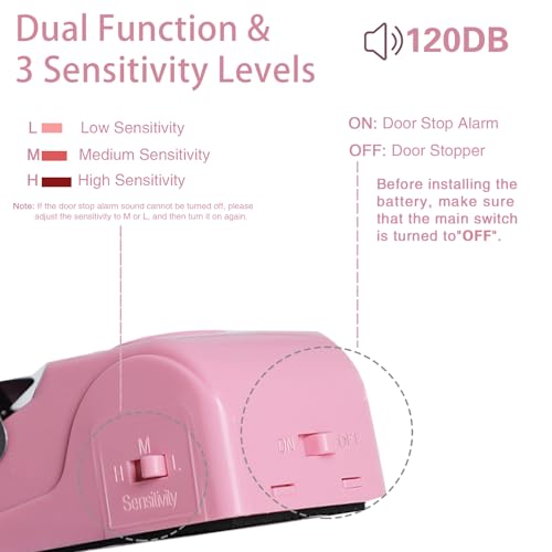 Portable Door Lock & Door Stop Alarm Set, Dual Protection Home Security Door Kit, Travel Hotel Door Lock Devices Pocket Self Defensey Tools for Traveling Hotel Home Apartment,Pink - Image 4