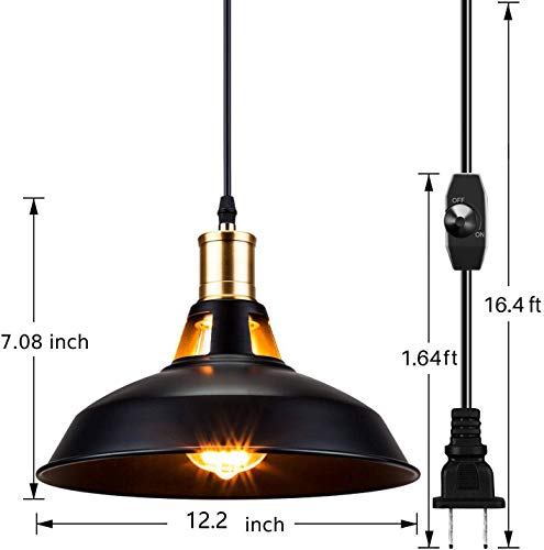 Sunvp Industrial Barn Dimmable Pendant Lights Plug In Black Metal Aluminum Shade Swag Hanging Lamp Fixture For Farmhouse, Dining, Bedroom, Hallway (1 Pack) #TOP3