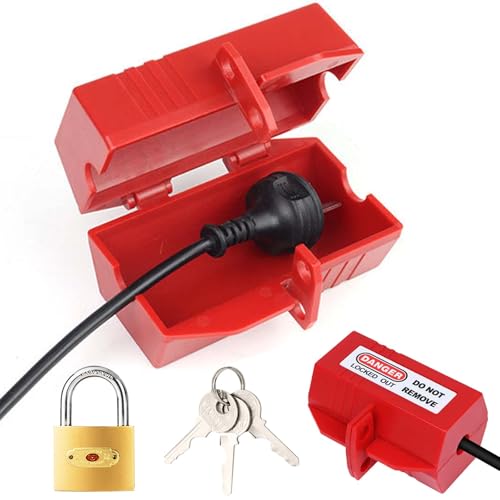 Serratura a spina per lavatrice, scatola di protezione con lucchetto, cassaforte per prese 119 x 66 x 66 mm, serratura a spina con serratura per evitare il furto di corrente, spina rossa