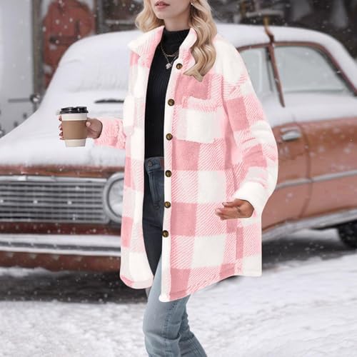 Outerwear for Women Winter Fall Long Sleeve Turtle Neck Plaid Warm Fuzzy Jacket Shacket Coats Women 2025 Trendy3