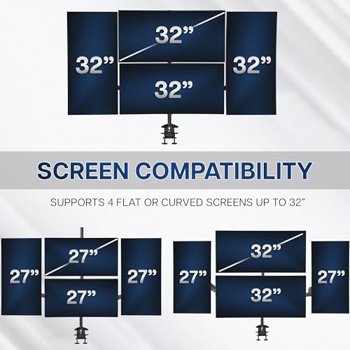 Image of VIVO Quad Pneumatic Monitor Mount for 4 Screens up to 32 inches, Fully Adjustable, Heavy Duty Desk Stand with C-Clamp, Black, STAND-V400G