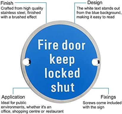 Fire Door Keep Locked Shut-Safety Sign Metal Stainless Round 76x1.5mm Disc With 2 Screws Pack of 1 (1)
