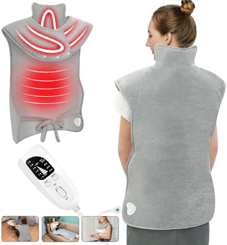 Heating Pad for Back Pain Relief, 22”x 37” Large Electric Heat Pad for Neck, Shoulders & Back, 6 Heat Settings & 4 Auto Shut-Off Timers, ETL Certified, Gifts for Women Men Mom Dad (Gray)