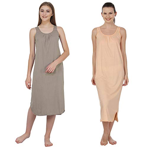 Image of BLAZON Women's Cotton Hosiery Solid Maxi Nighty Slip (Pack of 2) Available Sizes: S, M, L, XL, 2XL, 3XL, 4XL, 5XL