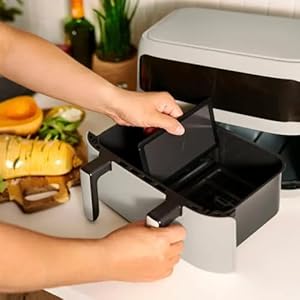   bella-Pro-4-Qt-Touchscreen-Air-Fryer-Dual-Basket-BPA-Free-Nonstick-Ceramic-Family-Sized-6-Cooking-Functions-1800W-Power-Dishwasher-Safe-Oil-Free-Cooking-Compact-Design-Modern-Oatmilk-Finish