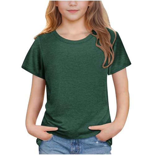 Girls Basic T-Shirts Tops Kids Fashion Solid Casual Round Neck Short Sleeve Summer Workout Athletic T Shirts Comfort