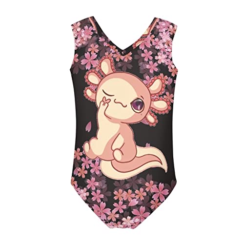 Image of Mumeson Baby Kids Girls One Piece Swimsuit Pink Axolotl Cherry Blossom Swimsuit Quick Dry Beach Swimwear V-Neck Bikini High Waisted Underwear Swimming Suit Thick Bathing Suit