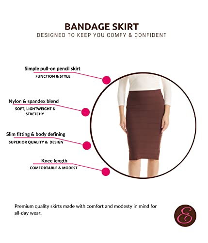Esteez Women's Nylon Midi Bodycon Pencil Skirt - Modest Below Knee Length - Office - Bandage Ex802100 Chocolate S-M #TOP2