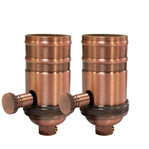 Royal Designs, Inc. Vintage Turn Knob Dimmer Lamp Socket for Incandescent LED Bulbs, Antique Copper, Set of 2