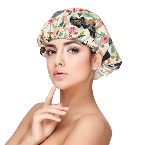 Double Layer Reversible Hair Wrap Satin Sleep Dachshund Floral Cap Bonnet for Braid Curly Hair Satin Bonnet Black