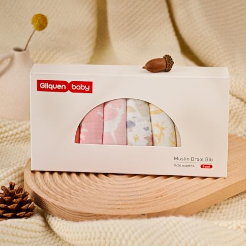 Image of Muslin Bibs for Baby Girl, Adjustable Fit for Drooling and Teething Toddler | 8Pk, 100% Cotton Surface & Multi-Layer Absorbent Core, Shrink-resistant & Fade-Proof, Gentle on Sensitive Newborn skin