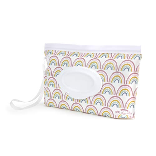 Image of Itzy Ritzy Travel Wipes Case - Reusable Wipe Pouch – Take & Travel Pouch Holds Up To 30 Wet Wipes, Includes Silicone Wristlet Strap, Rainbow