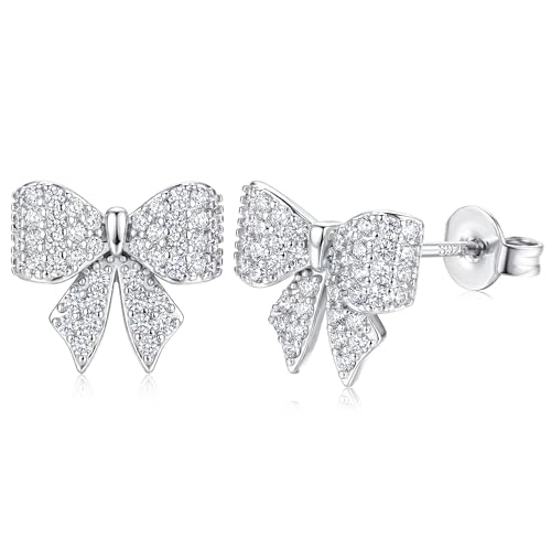 Image of JeweBella 925 Sterling Silver Bow Earrings for Women Girls Hypoallergenic