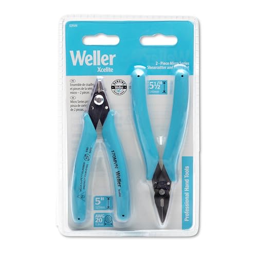 Weller Xcelite S2KVN General Purpose Shear Cutter (170MVN) and Needle Nose Plier with Serrated Jaws (378MVN), Blue Grip Thin Profile - Image 2