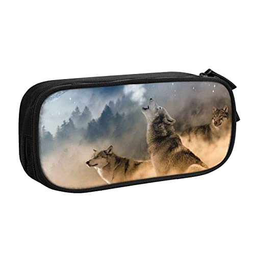 BAAROO Wolf Großes Federmäppchen mit 2 Fächern, Federmappe für Mädchen, Jungen, Studenten, Schule, Büro, College, farbe, 5.0cm*10.5cm*20.5cm, federmäppchen